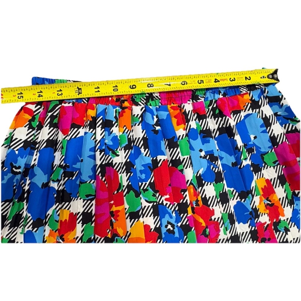 Pleated Floral Plaid Maxi Skirt in Blue, Pink & Green - Picture 6 of 7